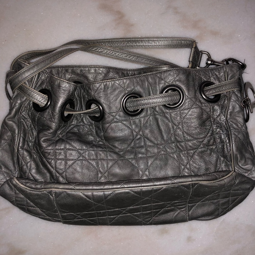 Christian Dior Leather Cannage Drawstring Hobo Bag
